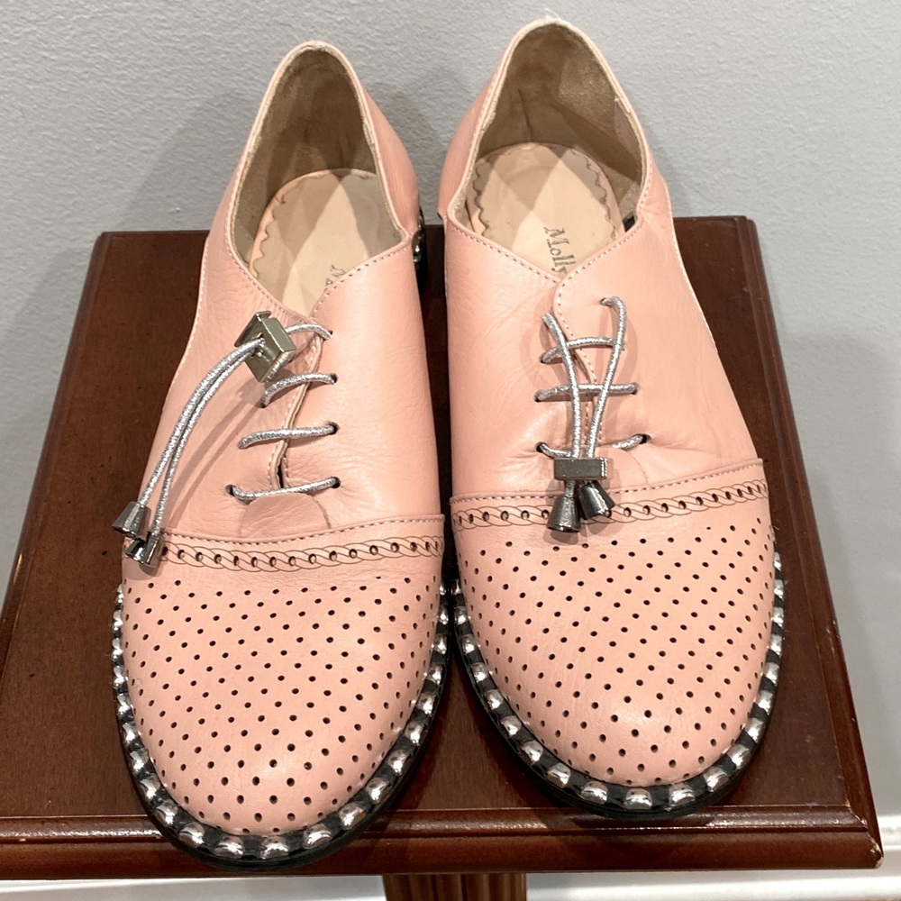 Molly Bessa pink Turkish leather loafers.